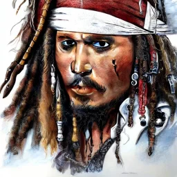 8k 4d photo realistic Highly detailed portrait of captain Jack sparrow illustration