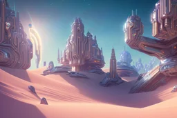 white and gold crystal cosmic and galactic ambiance cinema4d futuristic scifi desert, full of details, smooth, bright sunshine，soft light atmosphere, light effect，vaporwave colorful, concept art, smooth, extremely sharp detail, finely tuned detail, ultra high definition, 8 k, unreal engine 5, ultra sharp focus