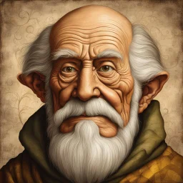 a Dutch Renaissance era caricature illustration of a wizened and aged elder, highly detailed facial features, painted in the style of Pieter Brueghel the Elder , Hieronymus Bosch, and Gerald Scarfe aged canvas, craquelure finish, archaic masterpiece, 4k