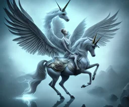 unicorn with glowing wings, shadow, surreal fantasy art, highly detailed, intricate patterns on wings, soft studio lighting, smooth dark blue background 64k