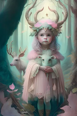 A whimsical, storybook-style portrait of a young child dressed as their favorite mythical creature, surrounded by a magical, enchanted forest filled with fairytale elements, and executed in a soft, pastel color palette.