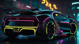 Bugatti Super La Voirture Noire Cyberpunk 2077 neon Style, Super Detailed, desktop wallpaper, 4K rear view, center