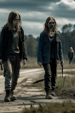 önce yakın 2 kız arkadaş 2D uzak uzaktan görünüm poz veriyorlar the walking death tarzı kameraya dönük yüzleri değişsin kameraya dönük Gölgelendir 2D ve çizgiler ile gölgelendirme