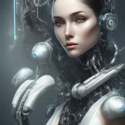 wonderfull portrait only woman middle face robot, long black hair, intricate, sci-fi, cyberpunk, future