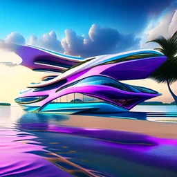 Country house on the beach and over water style Zaha Hadid hyper-realistic detailed contrasting colors summer people yacht 8k