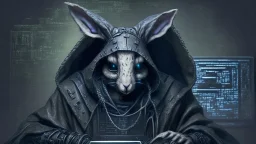 portrait of a gothic rabbit hacker humanoid gamer