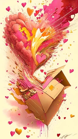 love letter explosion, art, drawing, very realistic, detailed, vibrant colors.