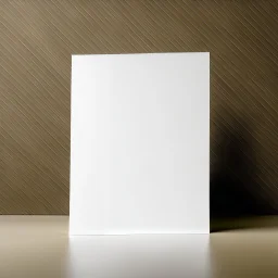 A photo of a white folded card, 5.5 by 4.25 inches. The card is laying vertically on a beautiful surface.