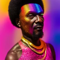 older man, fourty years old, masterpiece, best quality, family of three, ebony skinned, sparkling eyes, fluorescent skin, colorful makeup, afro, highly detailed body, afrofuturism, scifi, sun light, 4K, RAW, depth of field, high contrast, realistic details, 24mm