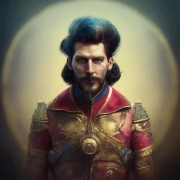 Arthur Kulkov, Russian, circus, ringleader, portrait, handsome, ringleader, muscular, man, strong, detailed matte painting, fantastical, intricate detail, 8k resolution, concept art portrait by Greg Rutkowski, mystical colors, Golden hour, colorful galaxy foreground, lisa frank fantasy, neon pastel color palette, beautiful colorful interesting detailed storybook fantasy