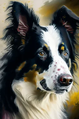 border collie portrait painterly, brush work, heavy brush work, impressionistic, painting process