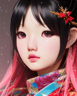 Detailed cute happy anime Kunoichi Christmas girl, Christmas colours, intricate details, full body portrait, keep head in frame, slight smile, black Japanese motif, concept art, highly detailed, digital painting, concept art, sharp focus, illustration, art by Yoji Shinkawa, WLOP and greg rutkowski and alphonse mucha and artgerm and yanjun Chen and Junji ito and Makoto Shinkai, HDR, octane render