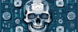 FLAT VECTOR LAYERED IMAGE OF CYBERNETIC SKULL PARTS IN A SCHEMATIC