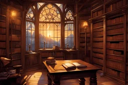 Wizard's study room, bookcases, magic. sunshine, windows. fantasy concept art, Mark Brooks and Dan Mumford, comic book art, perfect, smooth