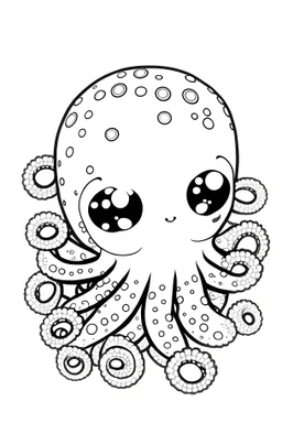kawaii coloring page style, B&W, simple outline of a octopus with 8 arms cute and simple, white background 4k, no shading