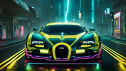 Bugatti Veyron Mansory Cyberpunk 2077 neon Style, Super Detailed, desktop wallpaper, 4K rear view, center