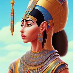 a Portrait of Egyptian queen Nefertiti as studio ghibli