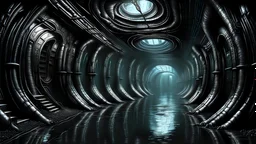 Colored HR Giger inspired interior Wet tunnel environment