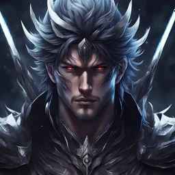 anime warrior king underworld dark magic handsome powerful strong closeup surreal sci fi futuristic