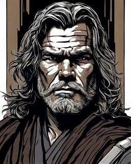 Portrait of a war hardened Jedi, Mid 30s, looks like Kurt Russel