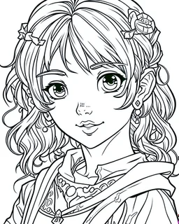 outline art for real Frozen coloring page, Japanese manga style, cartoon style, cute face, white background sketch style, full body is a must, only use outline, clean line art, no shadow, bold outline