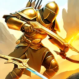 fantasy tcg art of a sci-fi crossbow soldier man with knight mask