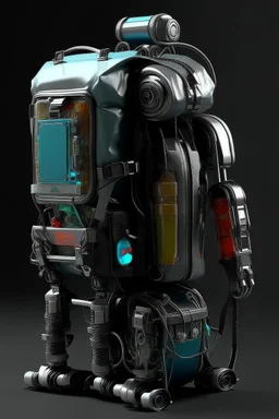 Robot, back pack, transparent, sci fi, punk, color