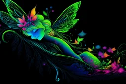 black light art neon colors cute sleeping fairy