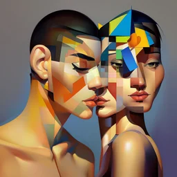 a painting of a man and a woman, a cubist painting by Keith Mallett, cg society, figurative art, cubism, fauvism, art