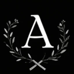 2 branches(crossed at bottom, arching upward in a wreath, delicate hand drawn outline linework, romantic), Letter A in Middle or wreath, sharp image, white vector on black background
