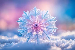 Beautiful enlighten entire big snowflake on the winter sunny morning blue pink sky, Miki Asai Macro photography, entire but close-up, hyper detailed, trending on artstation, sharp focus, studio photo, intricate details, highly detailed,