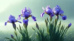 magic watercolor, double bush of irises, ultra-detailed, morning, rain, greenery, beautiful landscape, fog, many details, delicate sensuality, realism, high quality, 3d, work of art, hyper-detailed, filigree, foggy haze background, hyperrealism, professional, transparent, soft pastel colors, backlighting, contrast, fantastic, unreal, translucent, glowing, clear lines, epic fairytale, fairytale landscape, hyperrealism 1 minute ago