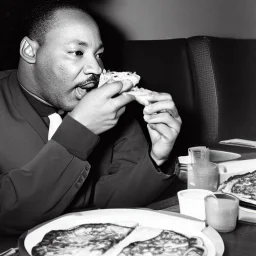 Martin Luther King Jr. eating pizza at a Denny's restaurant