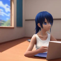 Anime girl studying in the classroom, unreal engine 5 --ar 2:1