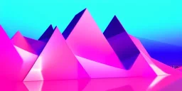 3d rendering. Abstract futuristic neon background. Fantastic landscape with glowing geometric triangular frame and mountains