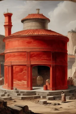 A red volcanic furnace factory painted by Michelangelo di Lodovico Buonarroti Simoni