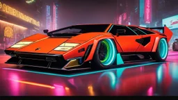 lamborghini countach lpi 800-4 Mansory Cyberpunk 2077 neon Style, Super Detailed, desktop wallpaper, 4K rear view, center