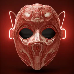 Mystery red meat pattern mask, dramatique, art background, dramatic lighting, volumetric lighting, hyperrealisme, 8k, high quality, lot of details, fit within portrait