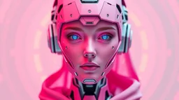 Image of a female AI with a tech feel with the colour pink front-facing that represents the Wording Our vision