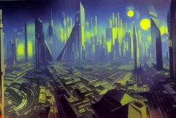 Futuristic city, cosmos, sci-fi, konstantin korovin influence, realistic painting