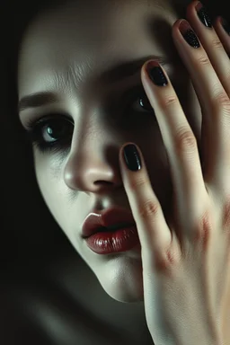 surreal collage fade human portrait with pale skine , lack black eyes, Darkness is sometimes, it is the moment of realization. The shadows rising from the depths are terrifying; they are the offspring of our minds, surreal abstract things andt shapes, . darkness looking me, and eating face, body, close up the crepy stunning portrait, shadows, evil darkness, surreal, thiller vibe, background vortex, abyss,crepy vibe, dinner of darknes, ntricate details, cinematic