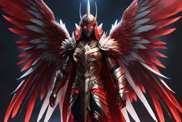 Ra in 8k cgi realistic artstyle, anime them, neon effect, big white wings, feathers, full body, crystal red eye, apocalypse, intricate details, highly detailed, high details, detailed portrait, masterpiece,ultra detailed, ultra quality