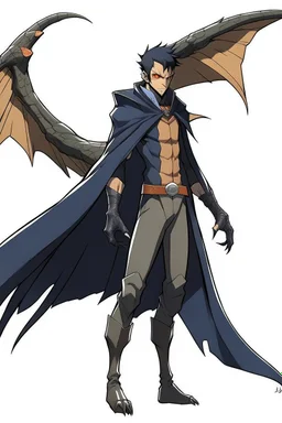 Anime man side character with dark , hybrid with Pteranodon,small muscles, aged 30, wearing a Pteranodon superhero suit