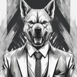 Illustrative sketch of a image of an angry humanoid dog, suit and tie, arte lineal ultra quality, 8k