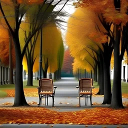 Autumn trees and street chairs