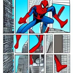 SPIDER MAN CLIMBING A SKYSCRAPER IN COMIC BOOK STYLE