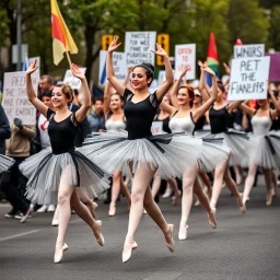 Ballerinas in a protest march.