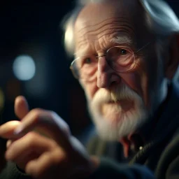 confused old man studying his own fingers, bokeh like f/0.8, tilt-shift lens 8k, high detail, smooth render, down-light, unreal engine, prize winning