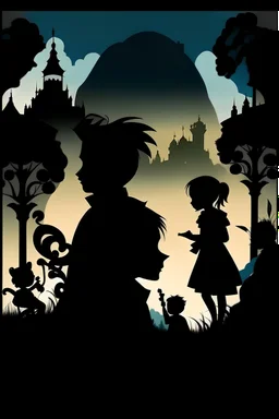 Create a silhouette-based image that tells a story, capturing iconic moments or characters from beloved movies in a stylized and captivating way.