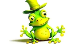 fantasy illustration a funny green frog wears a yellow hat